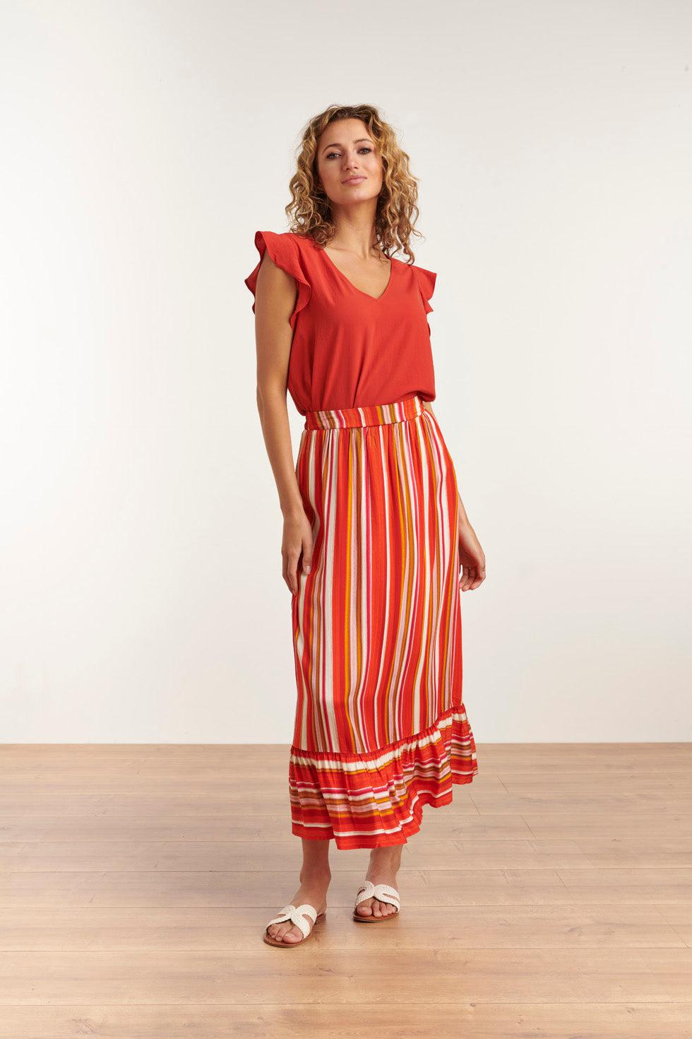23047-743 Dames Casuele Korte Mouw V Hals Bloesje | Brique