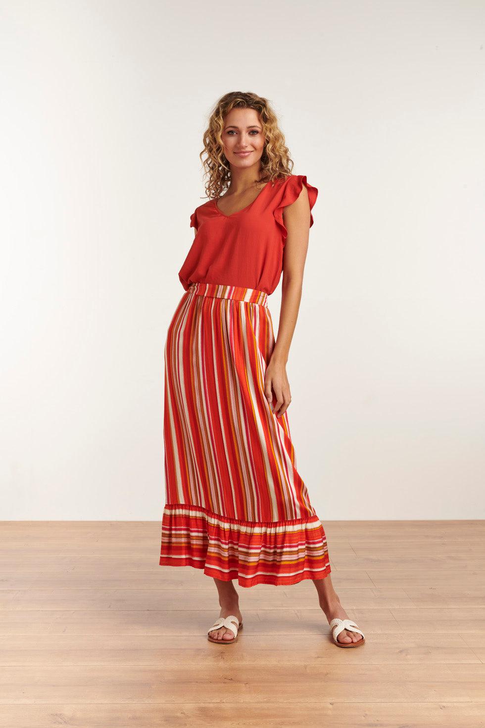 23047-743 Dames Casuele Korte Mouw V Hals Bloesje | Brique