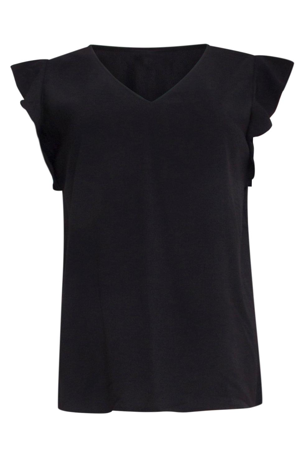 23047-999 Vrouwen Losse Casuele Korte Mouw Top | Black