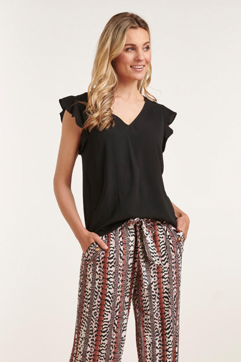 23047-999 Vrouwen Losse Casuele Korte Mouw Top | Black