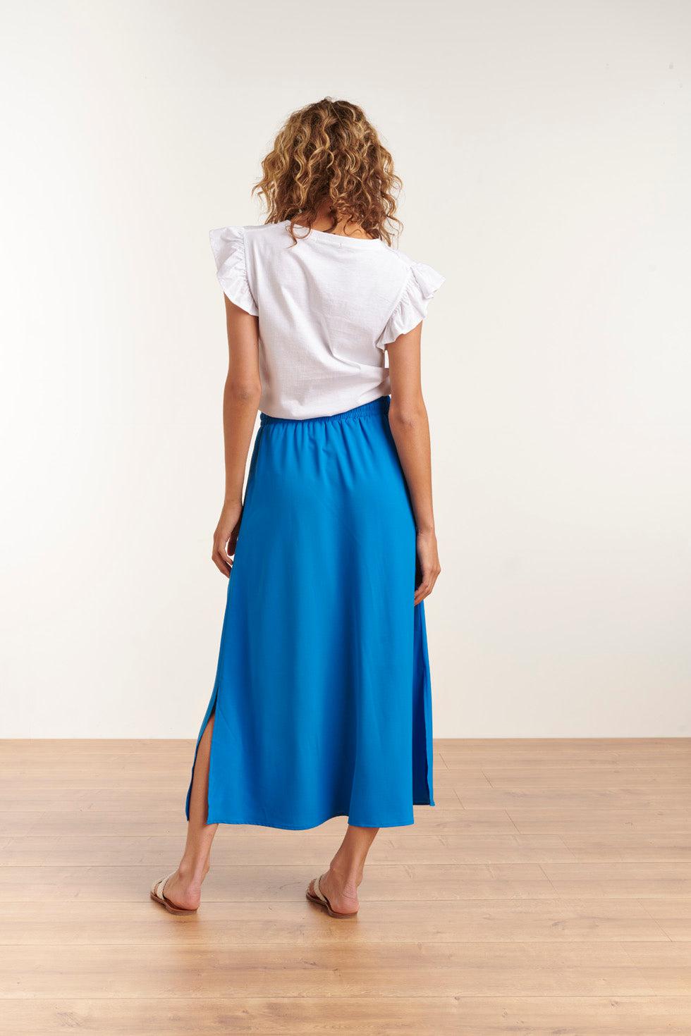 23048-625 Midi Damesrok Met Zijsplit | Blue