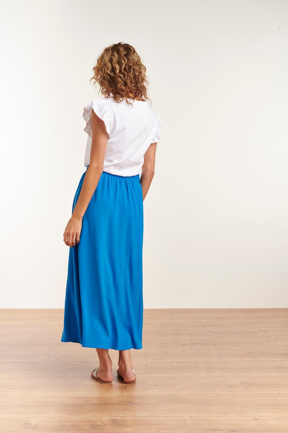 23048-625 Midi Damesrok Met Zijsplit | Blue