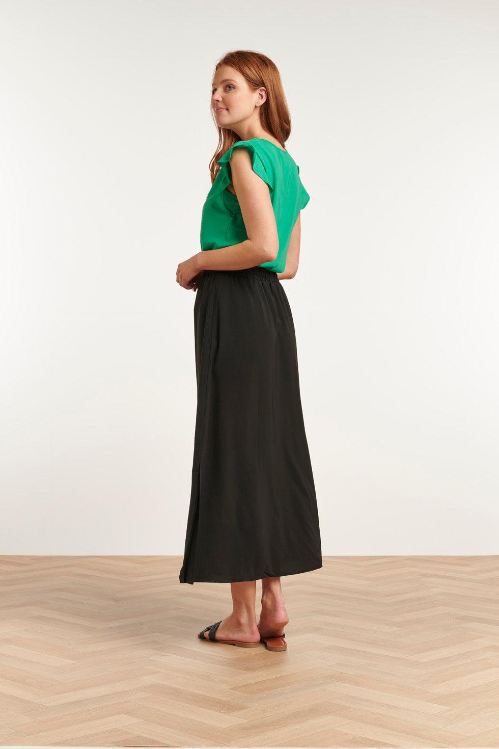 23048-999 Midi Damesrok Met Zijsplit | Black