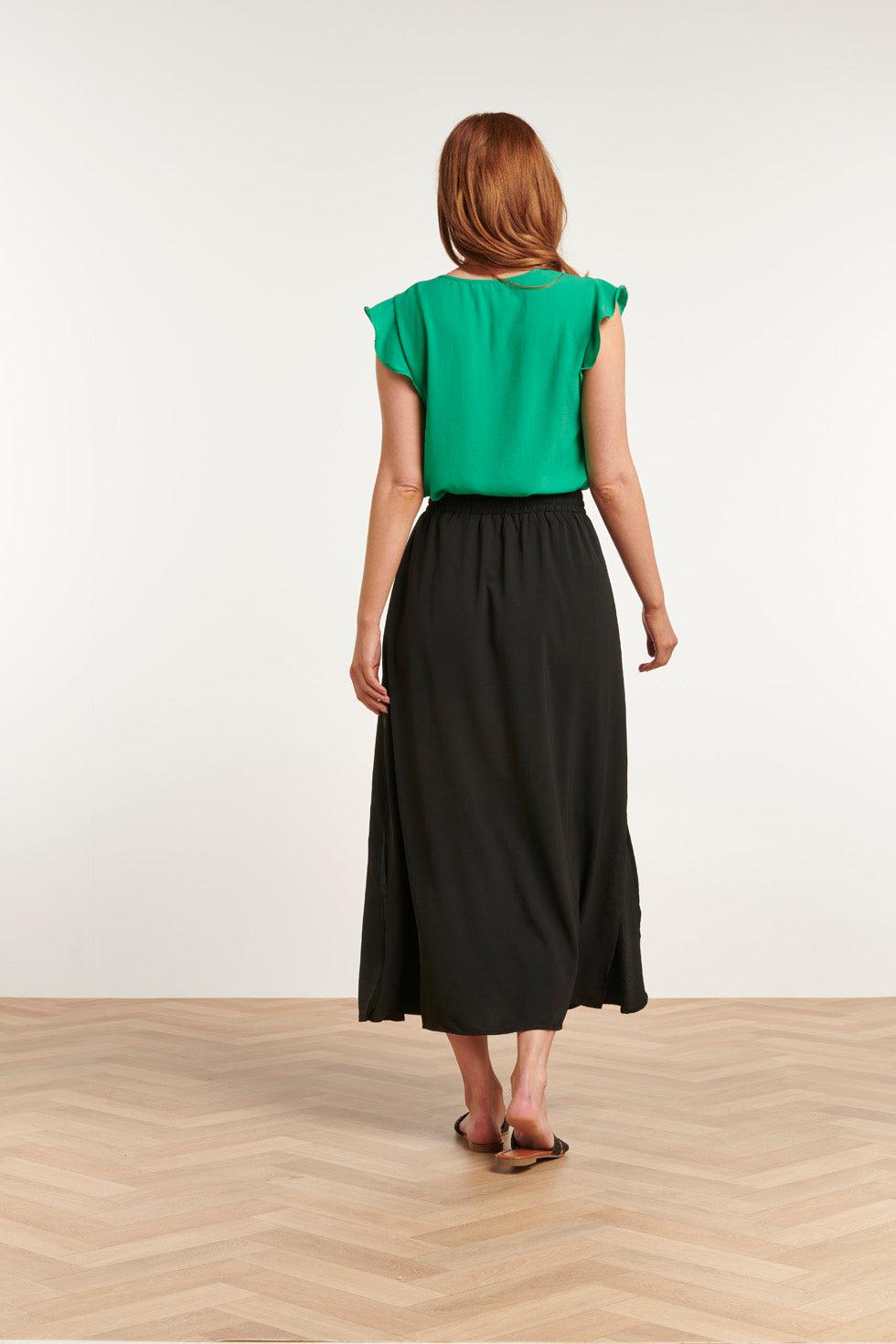 23048-999 Midi Damesrok Met Zijsplit | Black