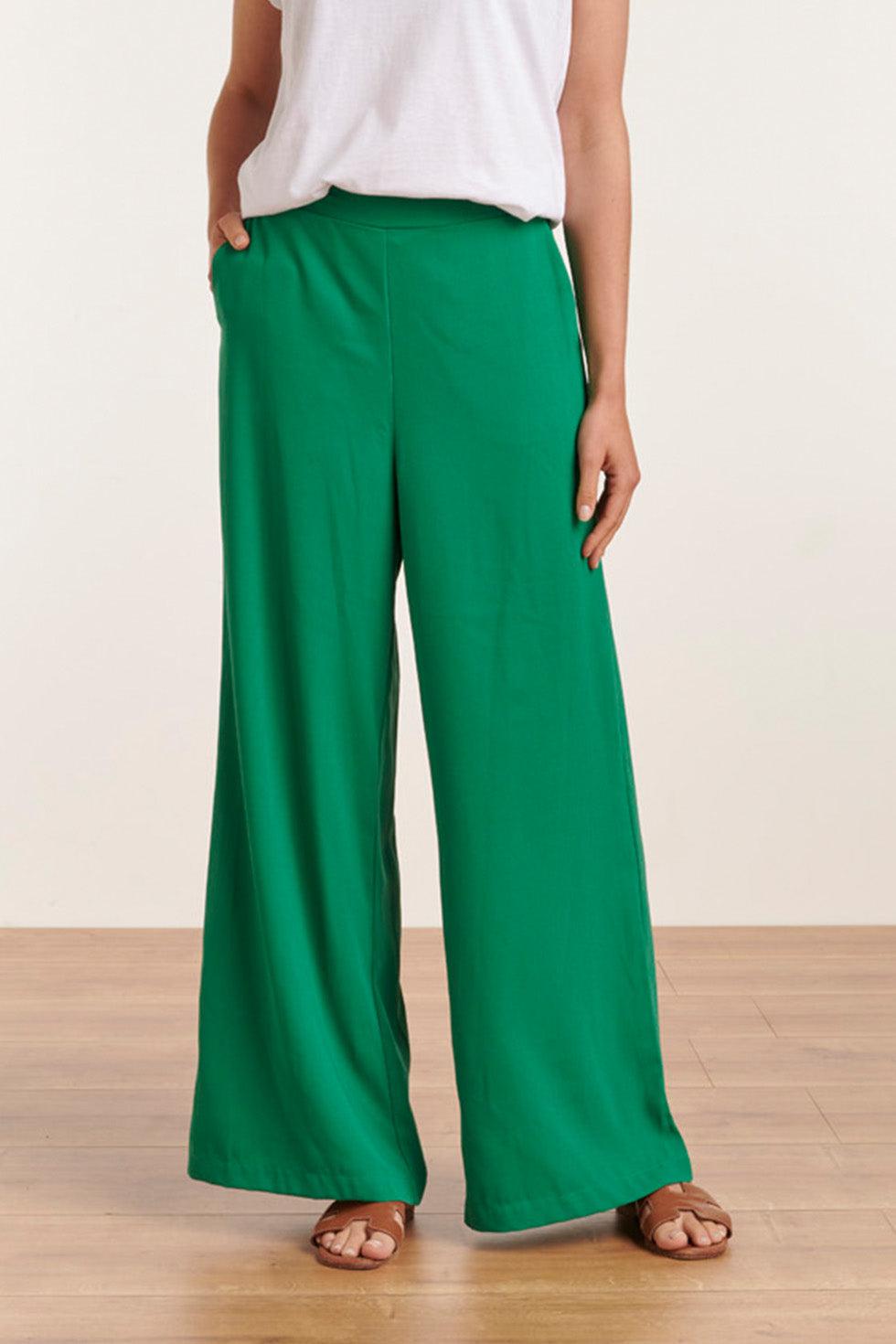 23049-530 Casual Lange Palazzo Broek Met Wijde Pijpen | Green