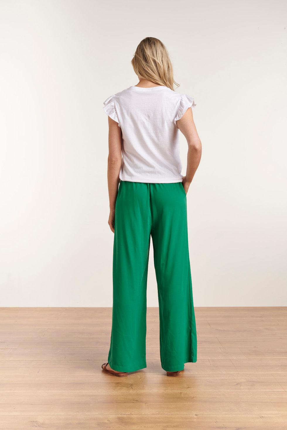 23049-530 Casual Lange Palazzo Broek Met Wijde Pijpen | Green