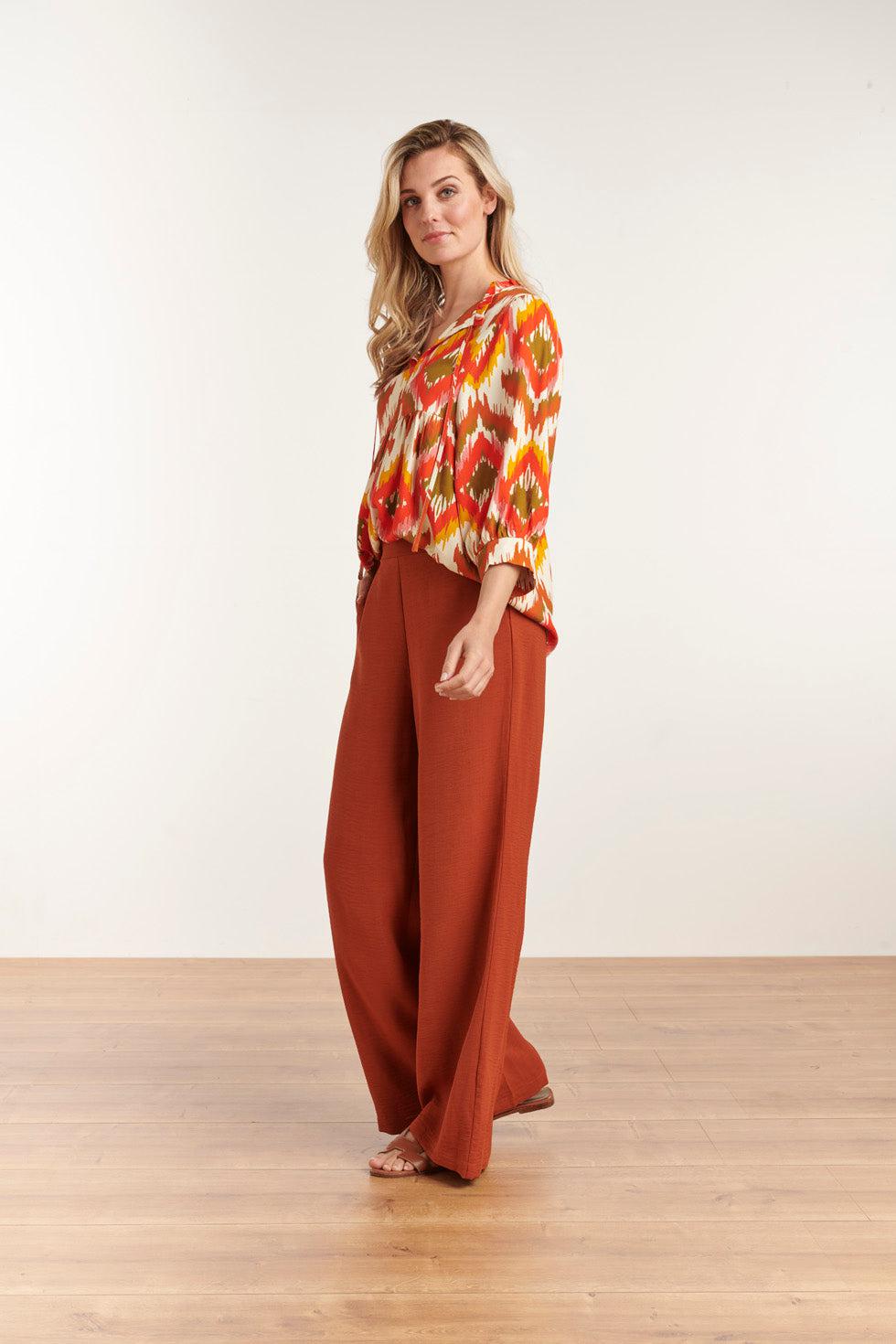 23049-740 Dames Effen Broek Met Hoge Taillecognac | Cognac