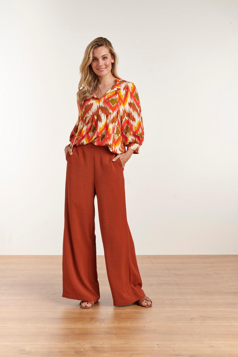 23049-740 Dames Effen Broek Met Hoge Taillecognac | Cognac