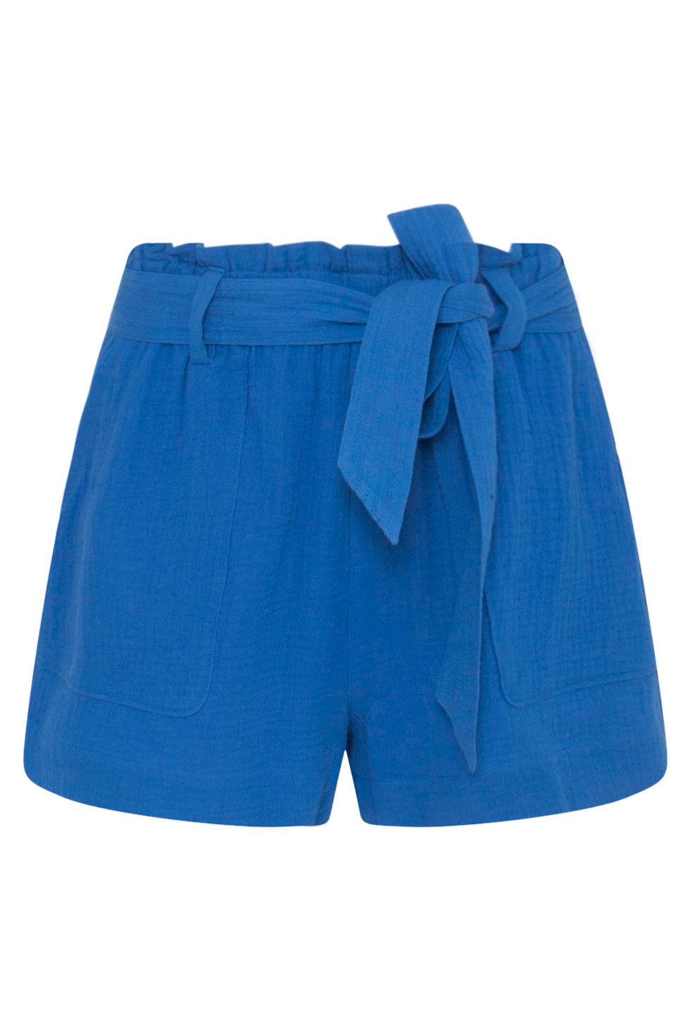 23053-625 Gathered Waist Wide-Legged Pocketed Shorts | Blue