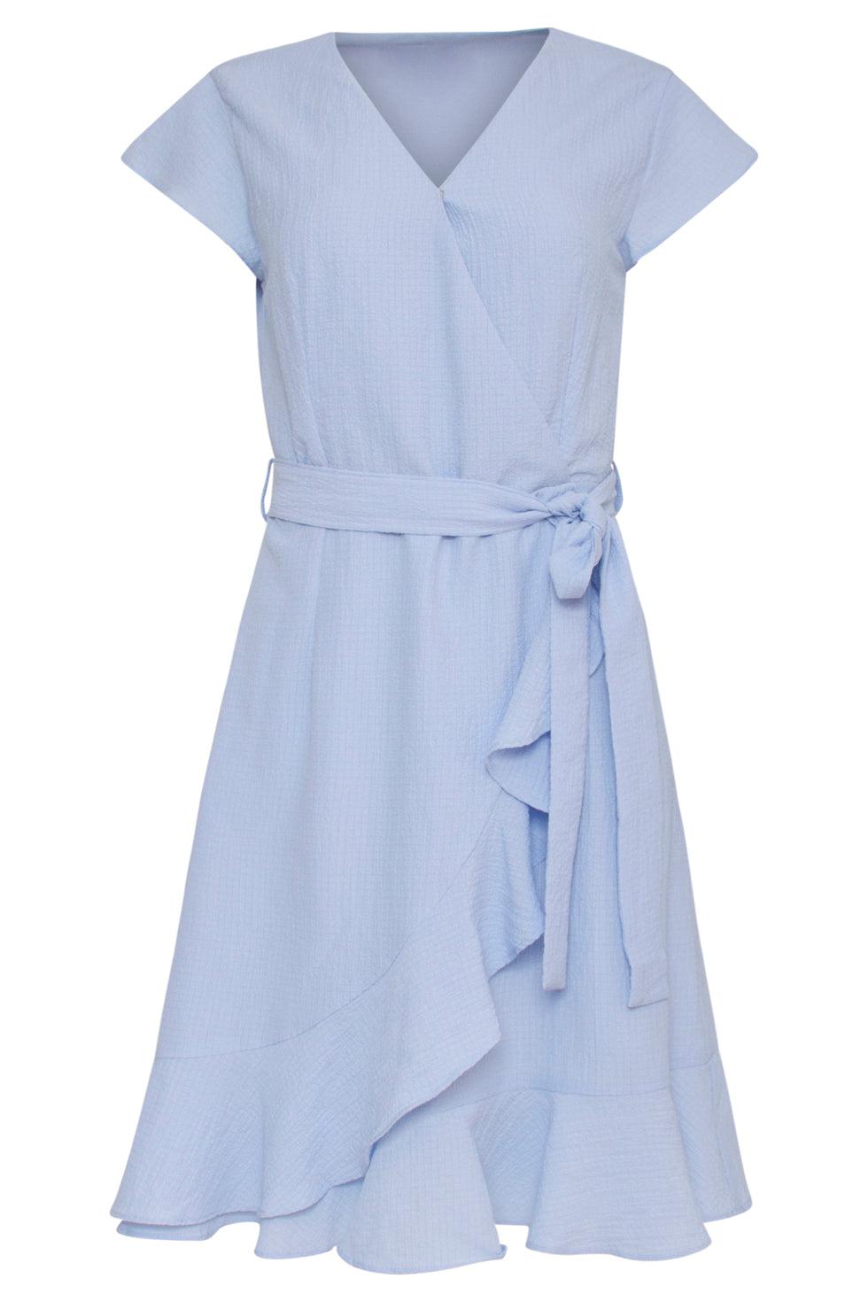 23057-600 Fashionable Ruffle Dames Jurk | Light Blue