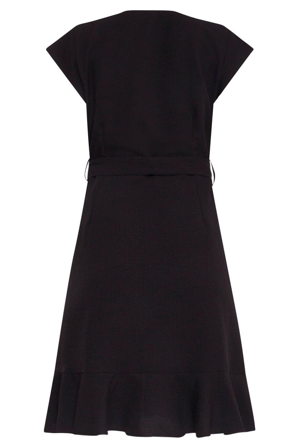 23057-999 Wrap Style Ruffle A-Line Mini Dress | Black