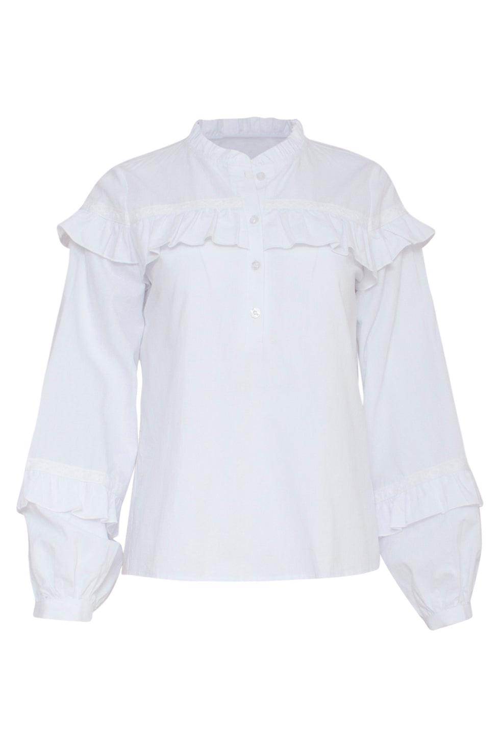 23058-000 Te Top Met Hoge Halslijnpofmouwen | White