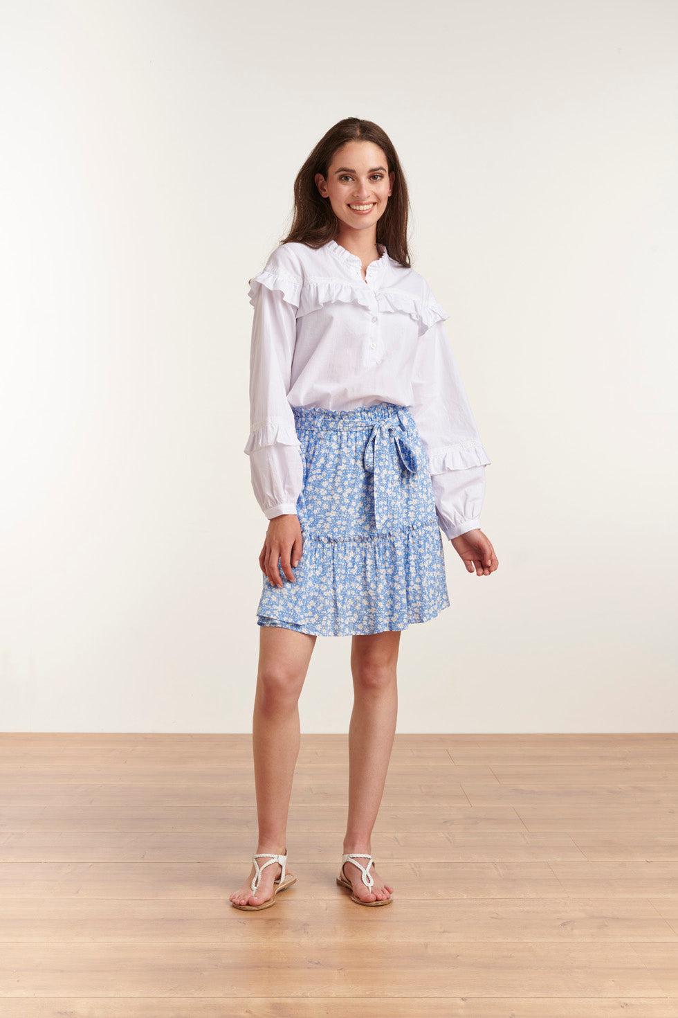 23058-000 Te Top Met Hoge Halslijnpofmouwen | White