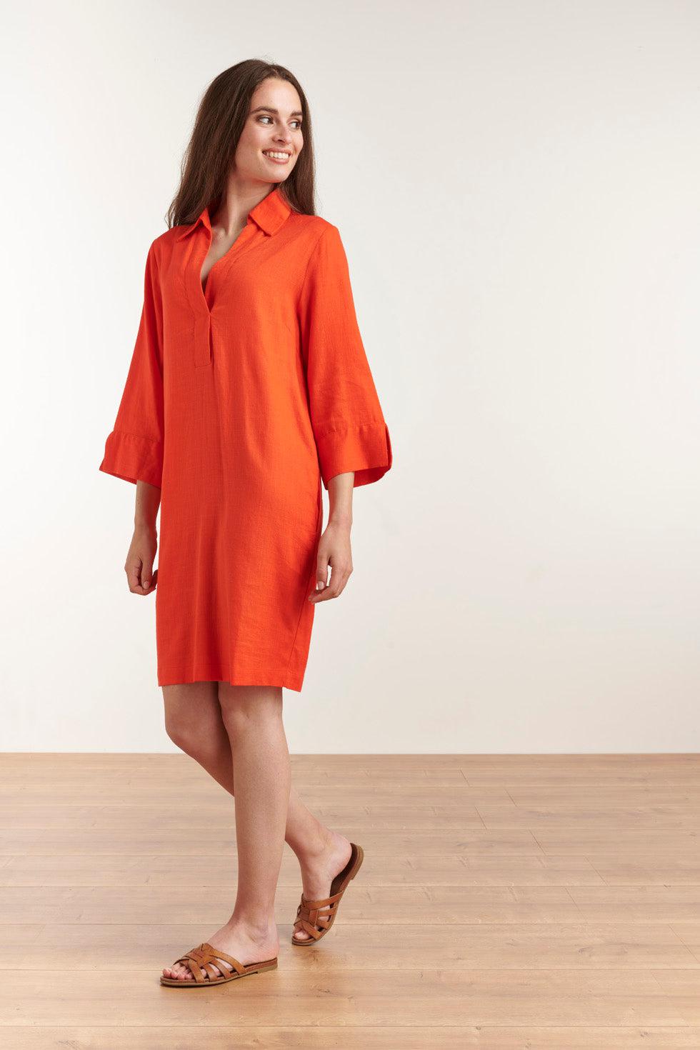 23080-250 Stijlvolle Kraagjurk Voor Vrouwen | Orange