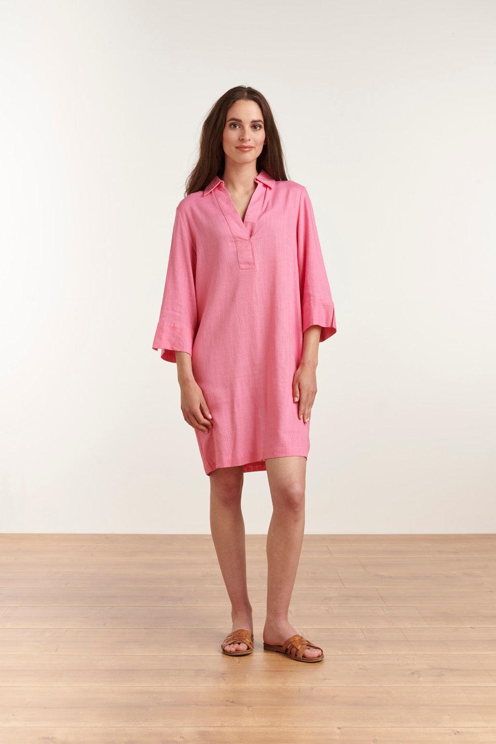 23080-420 Zomerjurk Met Korte Mouwen Voor Vrouwen | Pink