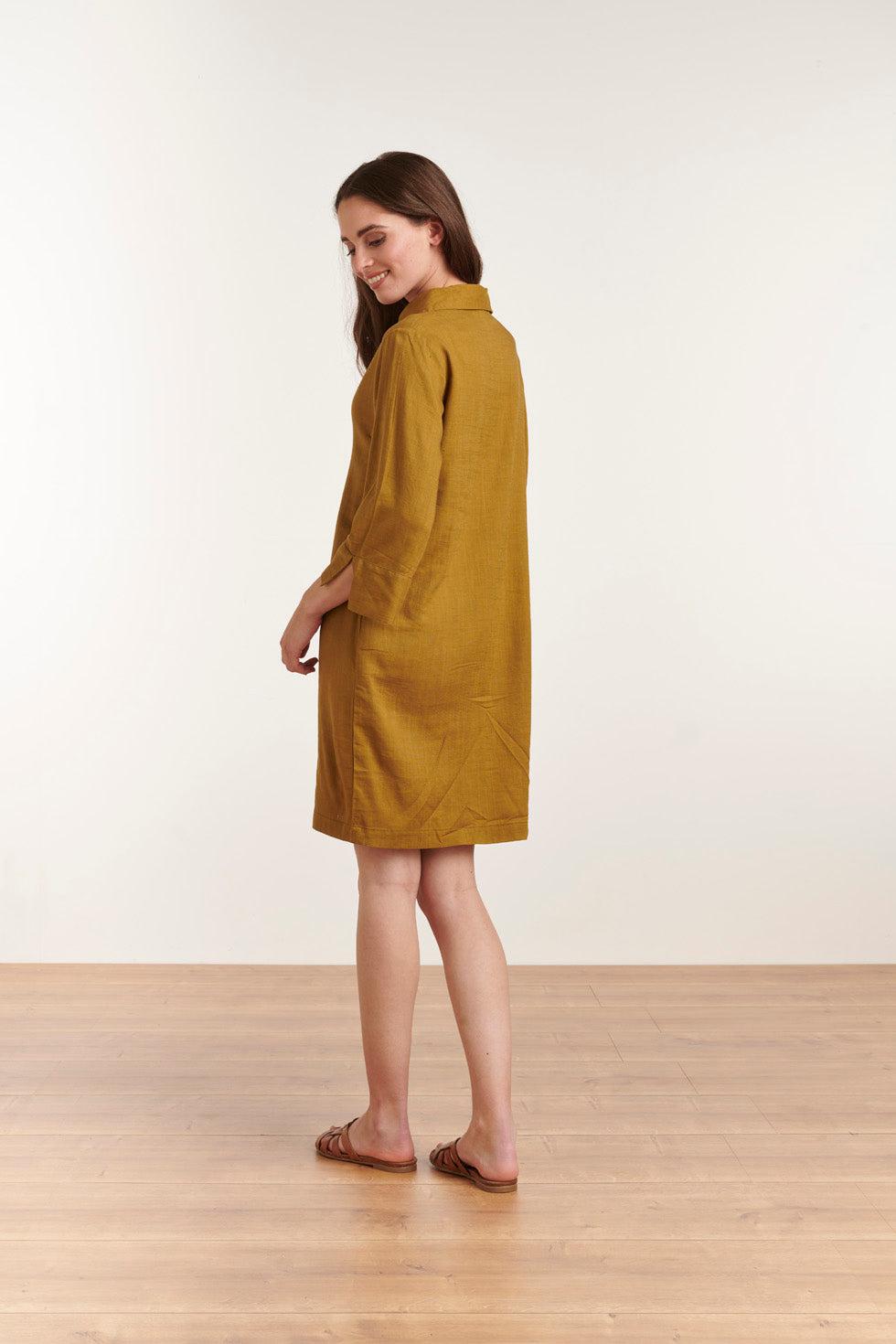 23080-550 Vrouwen Leuke Kraag Zomer Korte Overhemd Jurk | Army Green