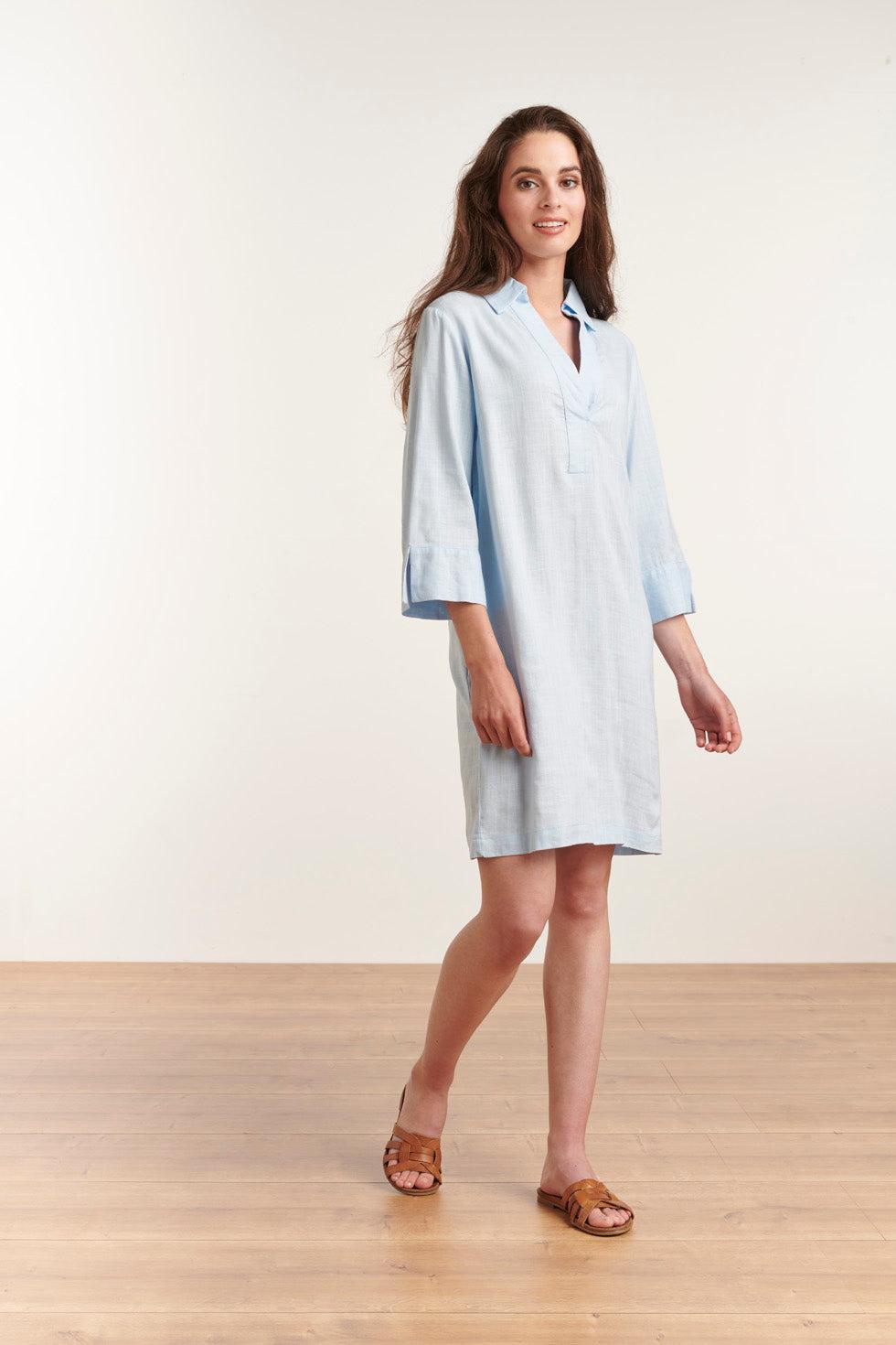 23080-600 Licht Linnen Uitgaans Overhemed Jurkje | Light Blue