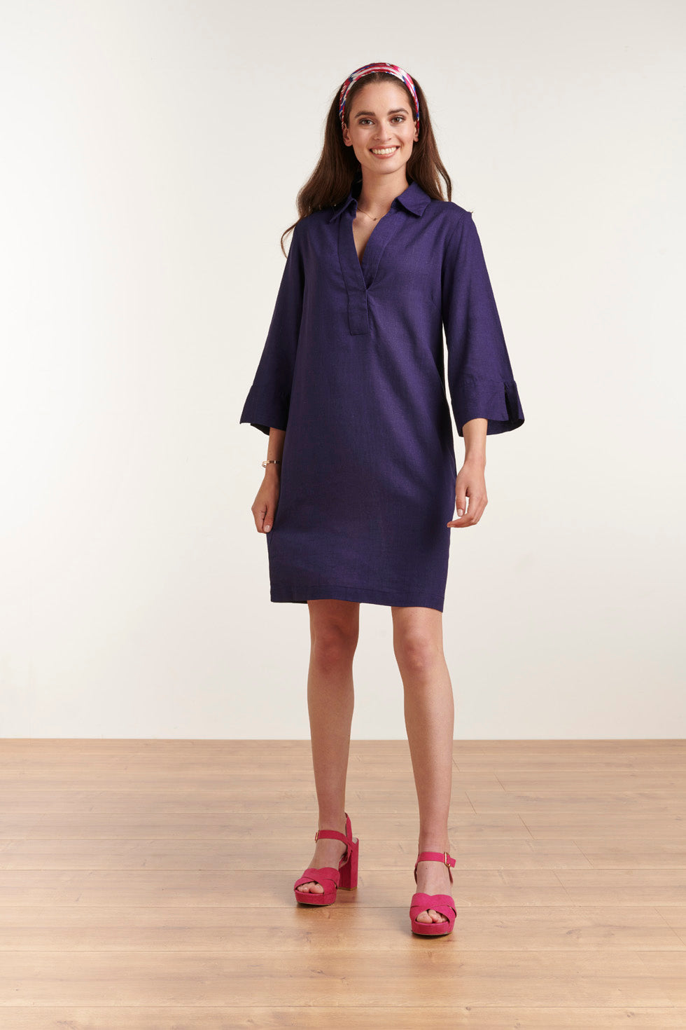 23080-675 Zomerse Kraag Naar Beneden Vrouwenjurk | Navy