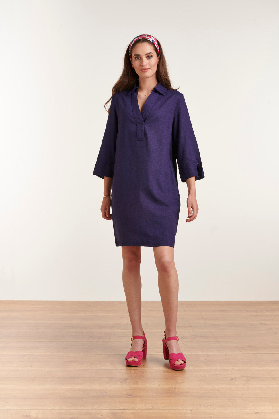 23080-675 Zomerse Kraag Naar Beneden Vrouwenjurk | Navy