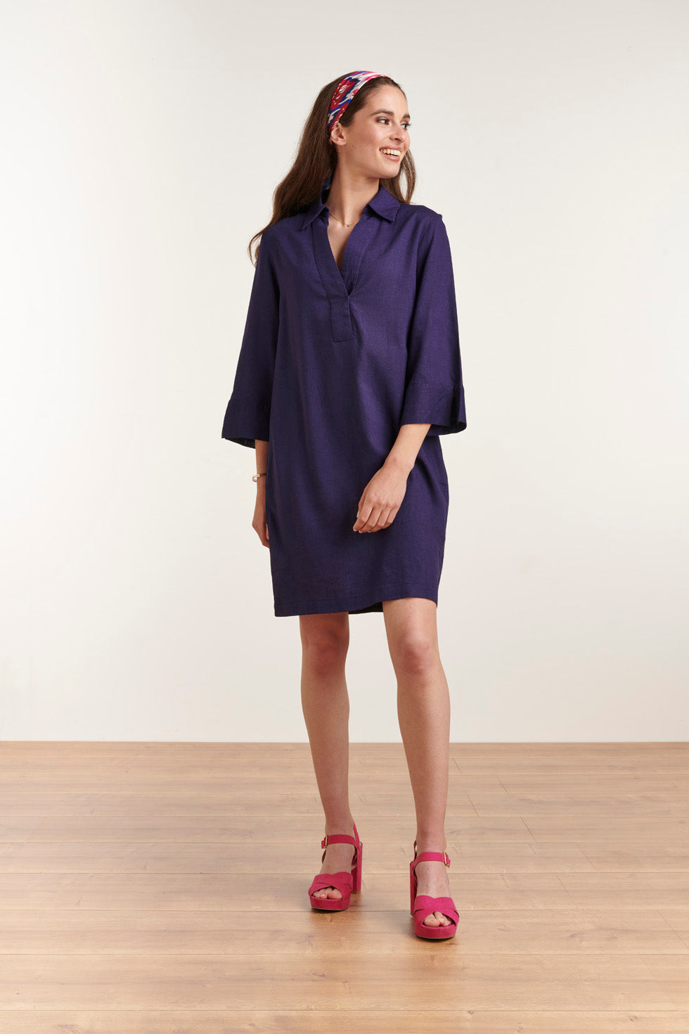 23080-675 Zomerse Kraag Naar Beneden Vrouwenjurk | Navy