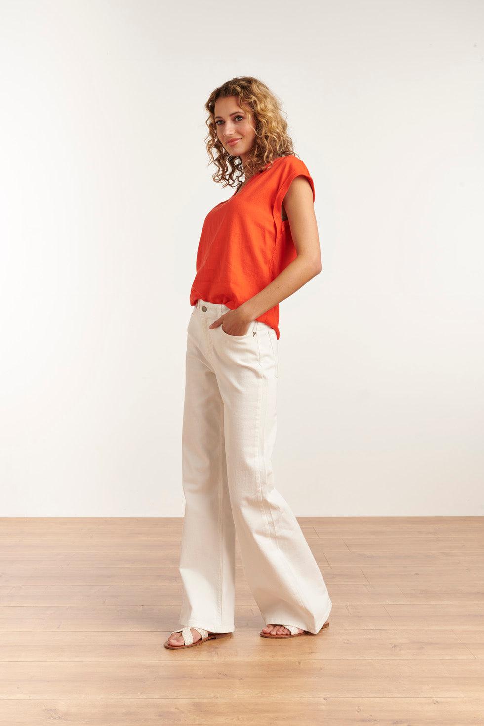 23081-250 Casual Korte Mouwen Top V-Hals | Orange