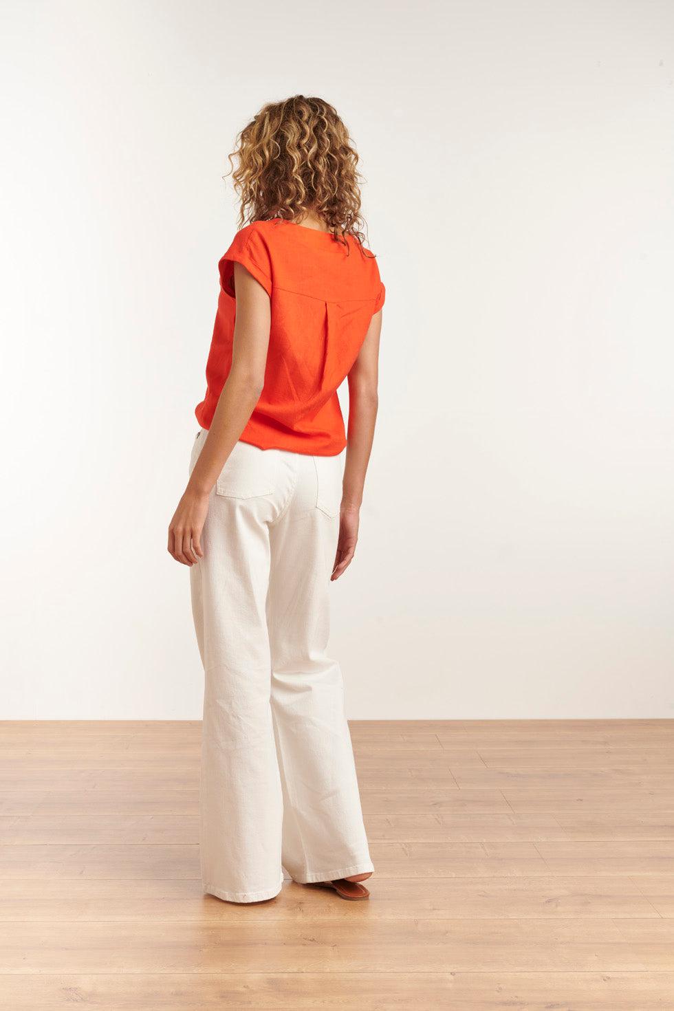 23081-250 Casual Korte Mouwen Top V-Hals | Orange