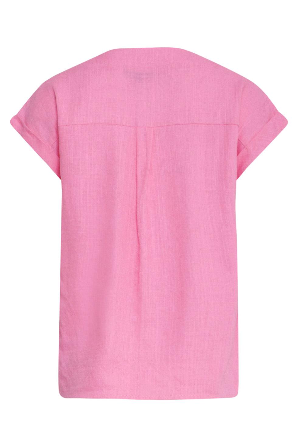 23081-420 Casual Korte Opgerolde Mouw V Neckline Top | Pink