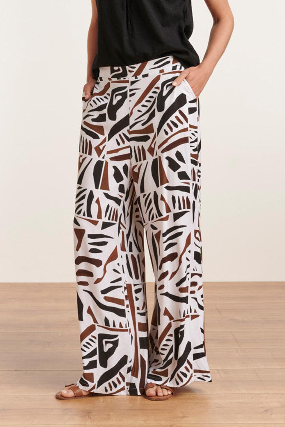 23086 Abstracte Print Wijde Broek | Black White