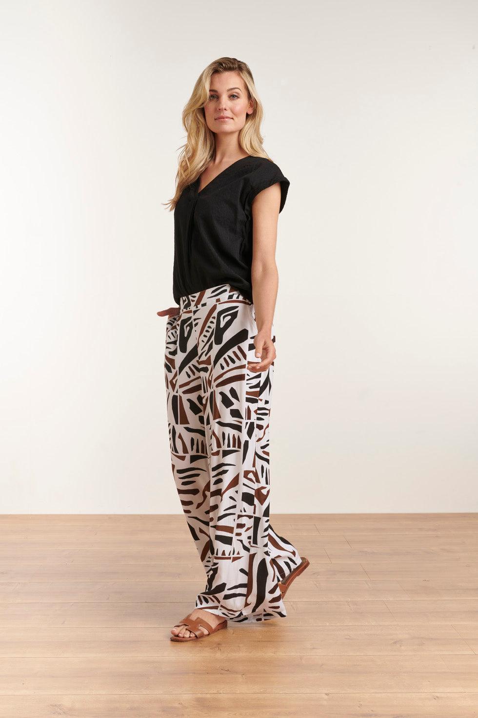 23086 Abstracte Print Wijde Broek | Black White