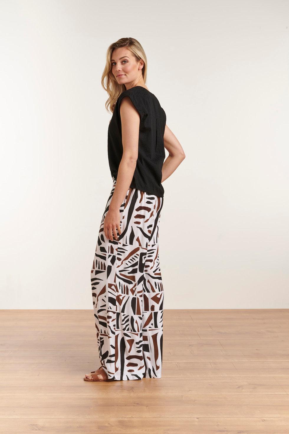 23086 Abstracte Print Wijde Broek | Black White