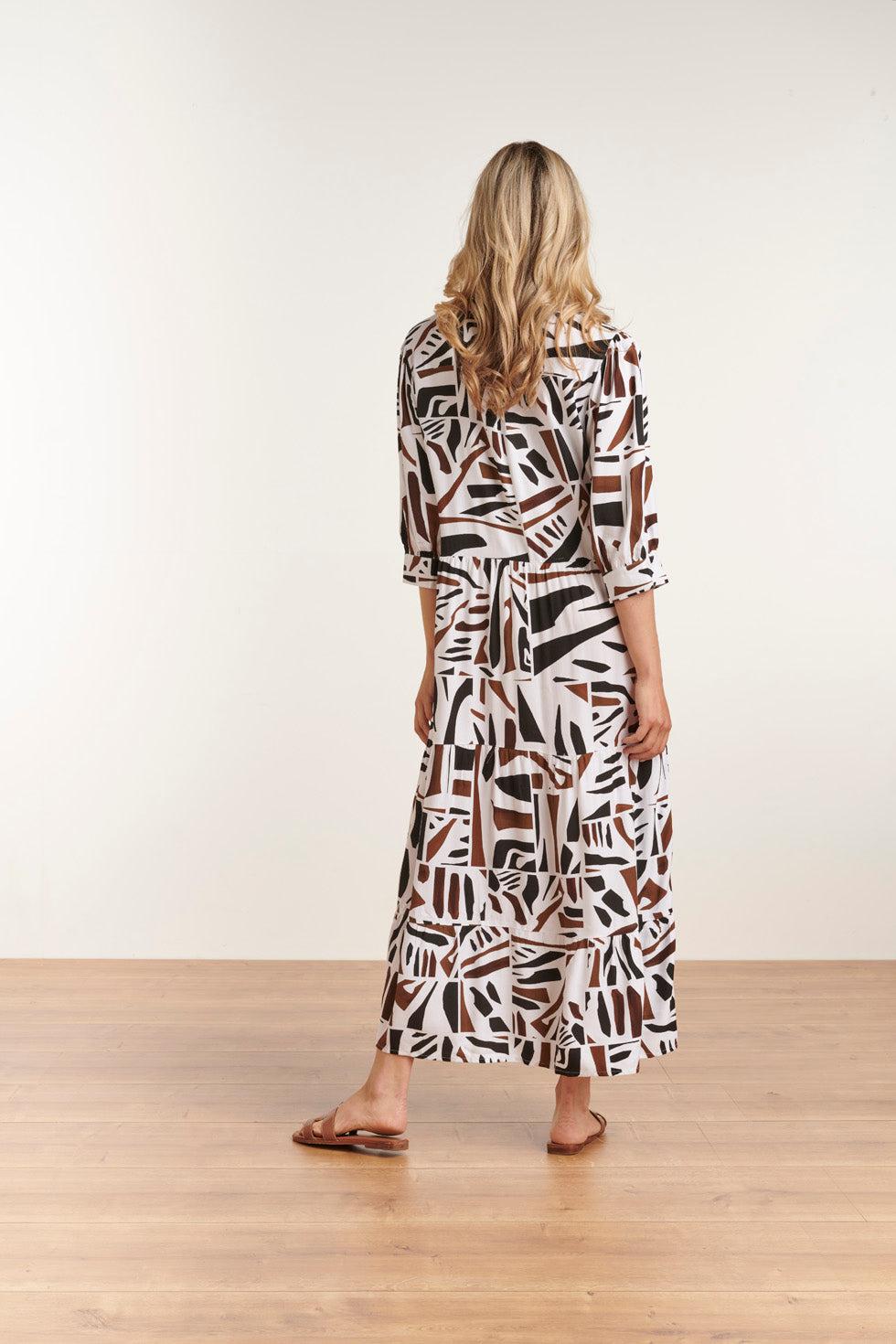 23087 Midi Jurk Met Abstracte Print- | Black White