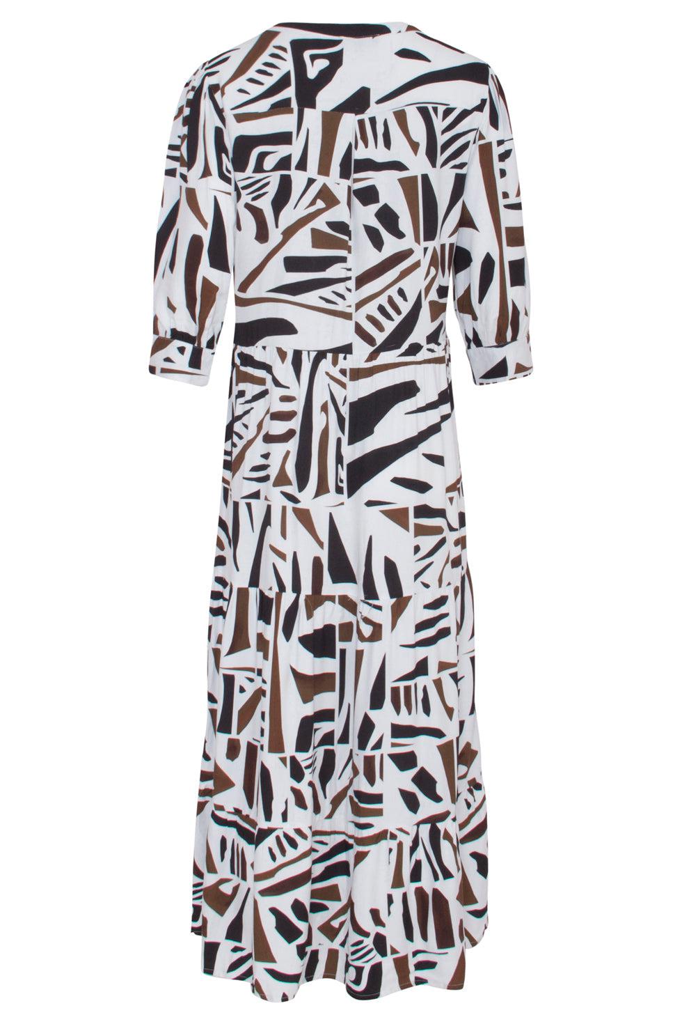 23087 Midi Jurk Met Abstracte Print- | Black White