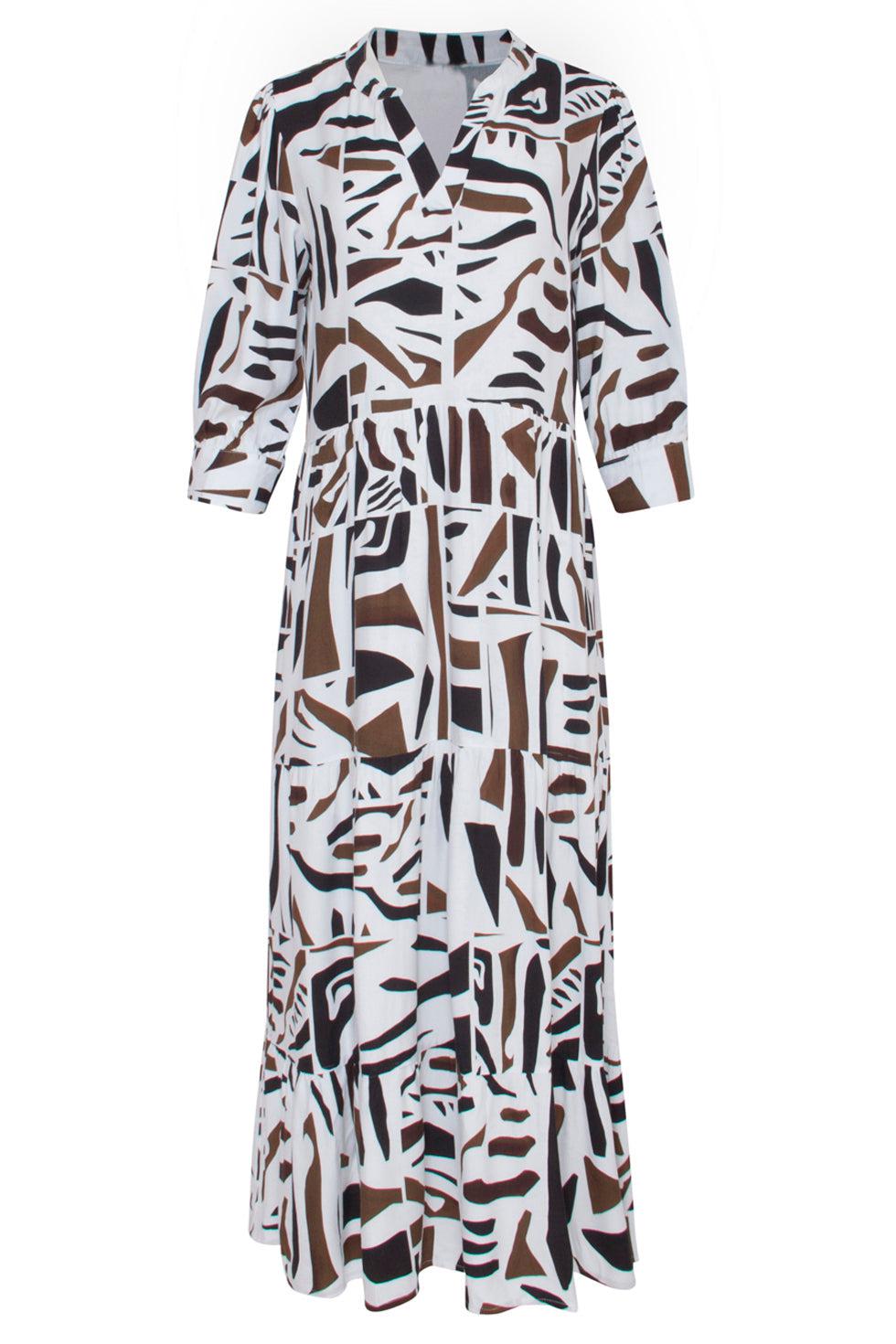 23087 Midi Jurk Met Abstracte Print- | Black White