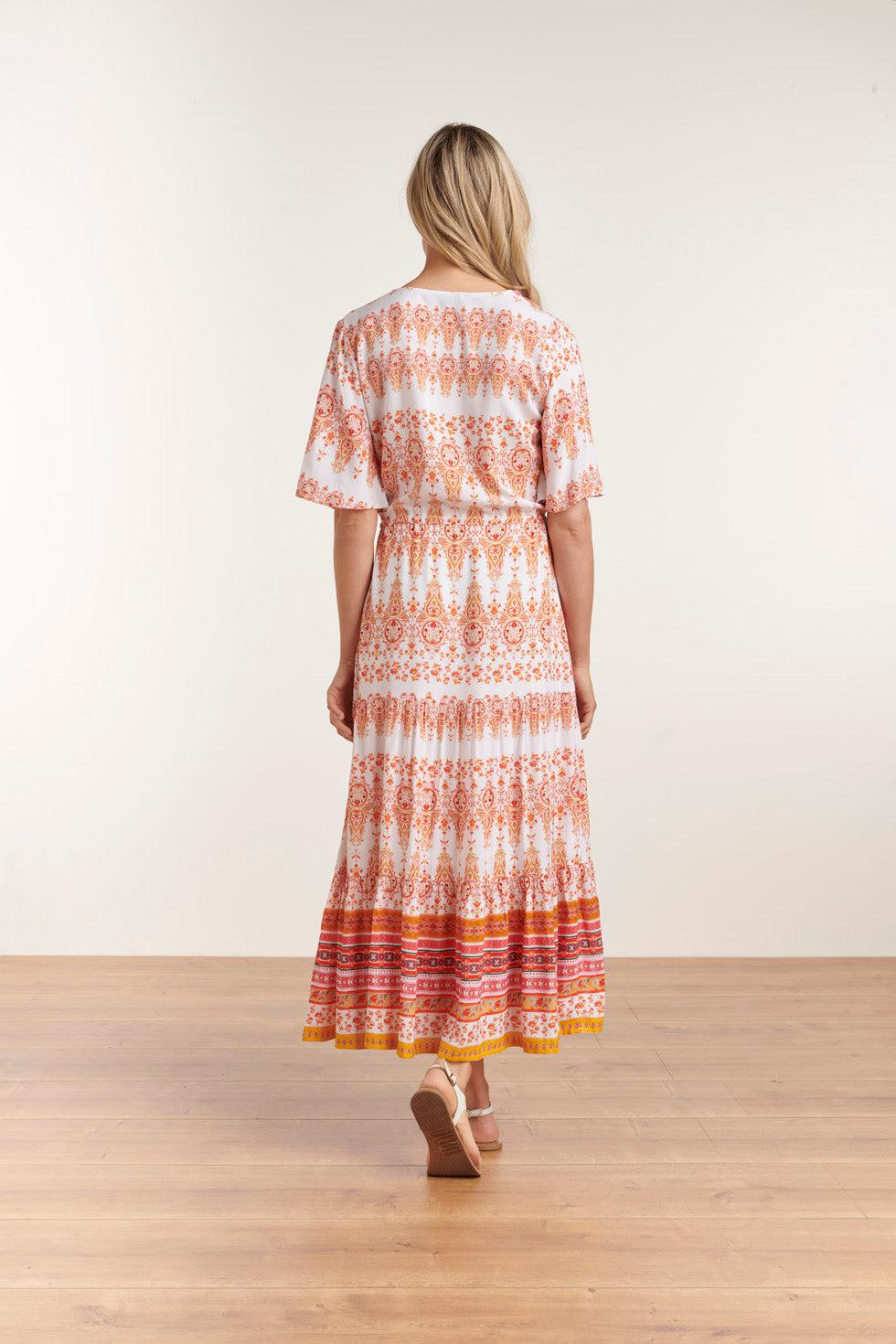 23094 Elegante Ornament Lange Maxi-Jurk | White-Multicolour
