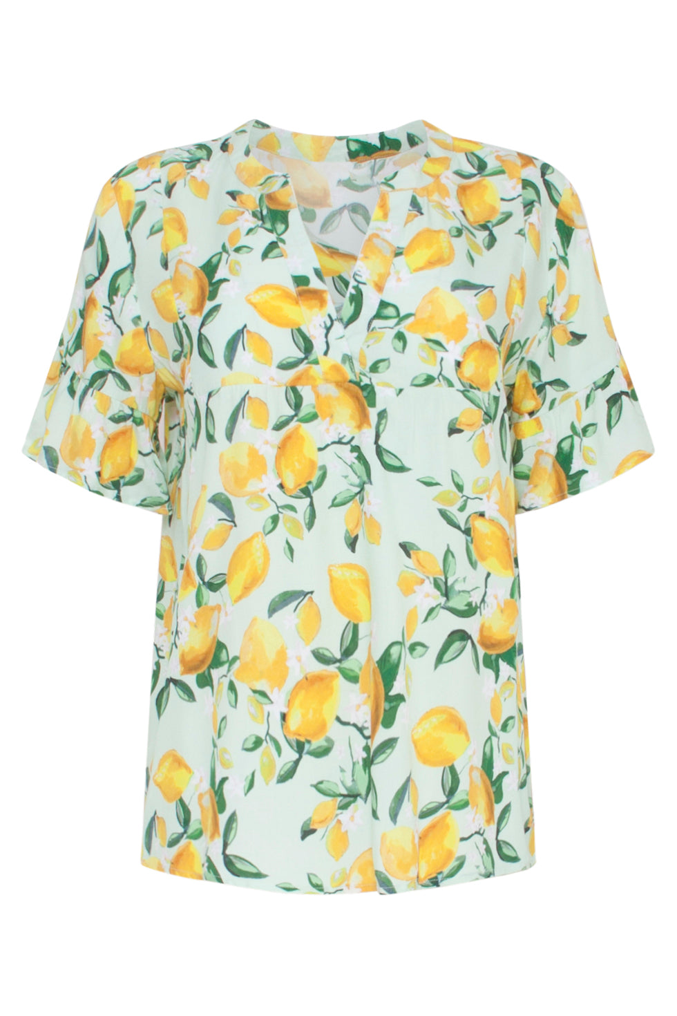 23095 Women'S Casual Summer Short Sleeve Citroen Printed Tops | Light Green-Yellow