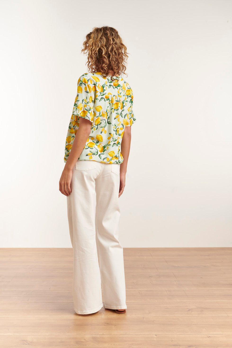 23095 Women'S Casual Summer Short Sleeve Citroen Printed Tops | Light Green-Yellow