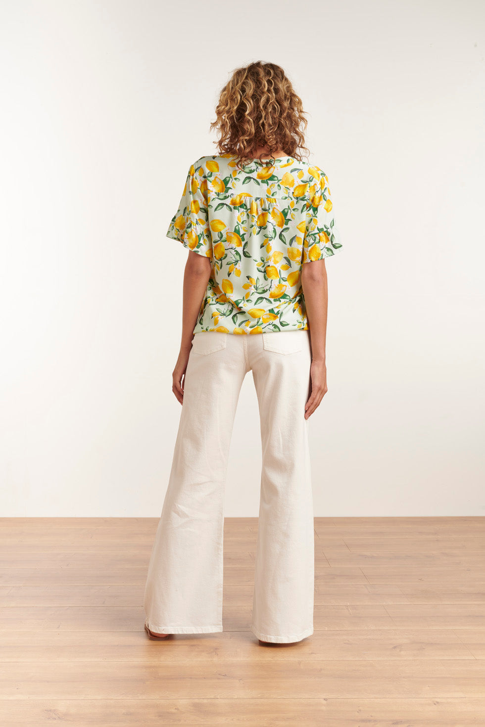 23095 Women'S Casual Summer Short Sleeve Citroen Printed Tops | Light Green-Yellow