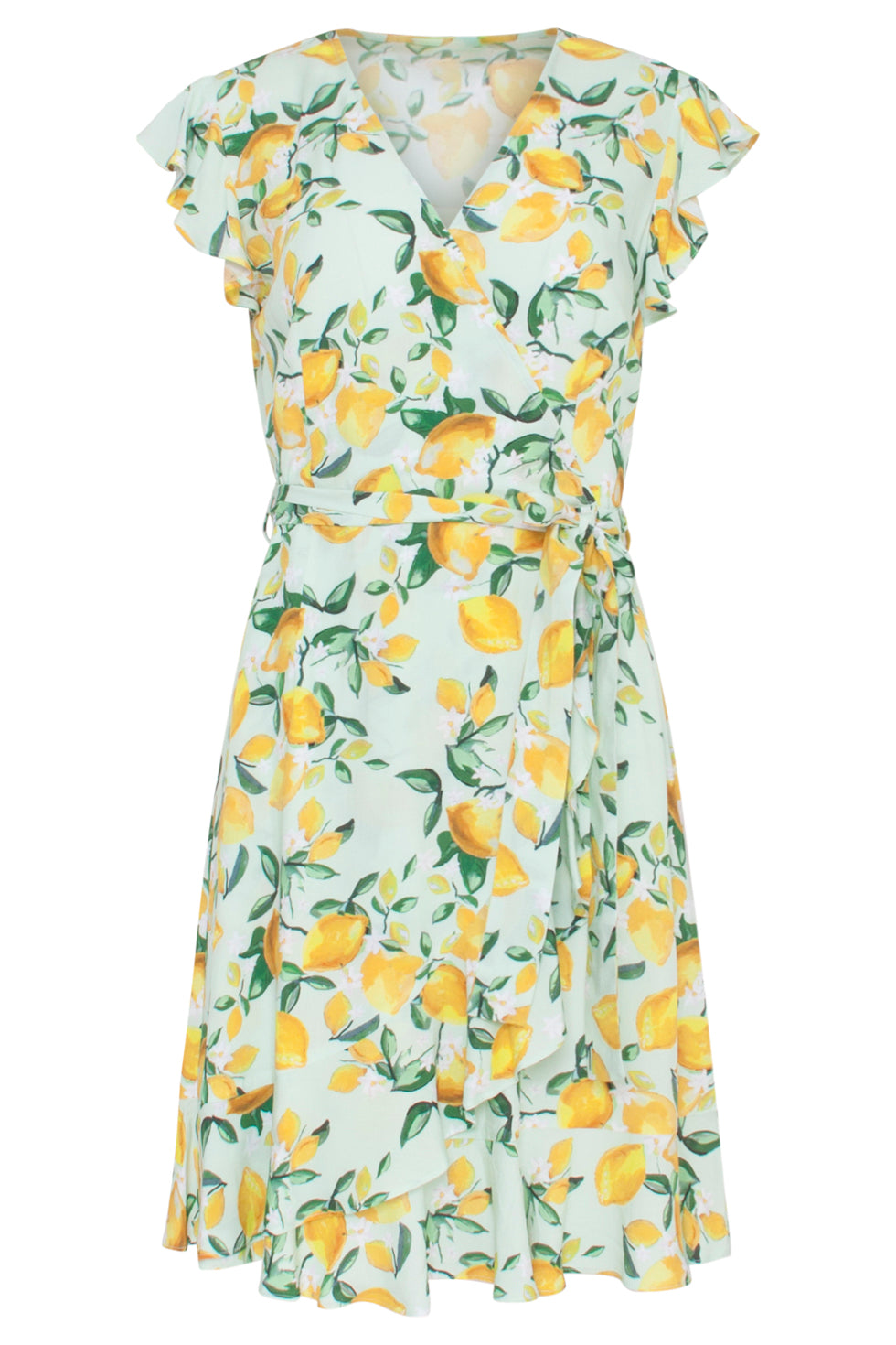 23096 Women's Light Green And Yellow Short-Sleeves Dress | Light Green - Yellow