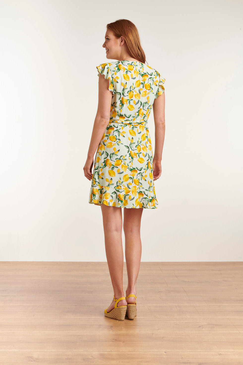 23096 Women's Light Green And Yellow Short-Sleeves Dress | Light Green - Yellow