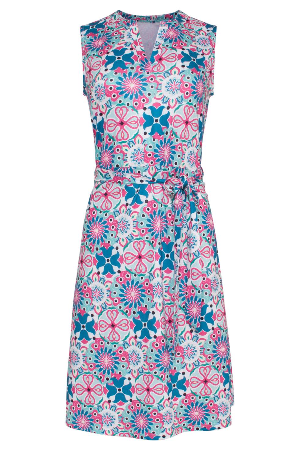 23103 Casual Damesjurk Zonder Mouwen Midi -Multie Jurk | White - Muticolour