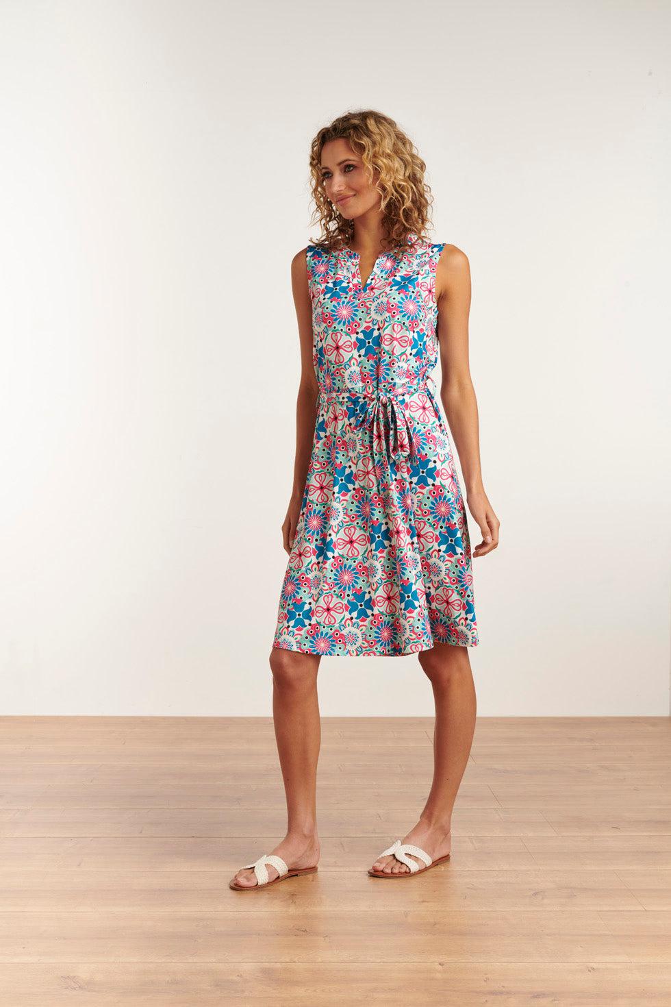 23103 Casual Damesjurk Zonder Mouwen Midi -Multie Jurk | White - Muticolour