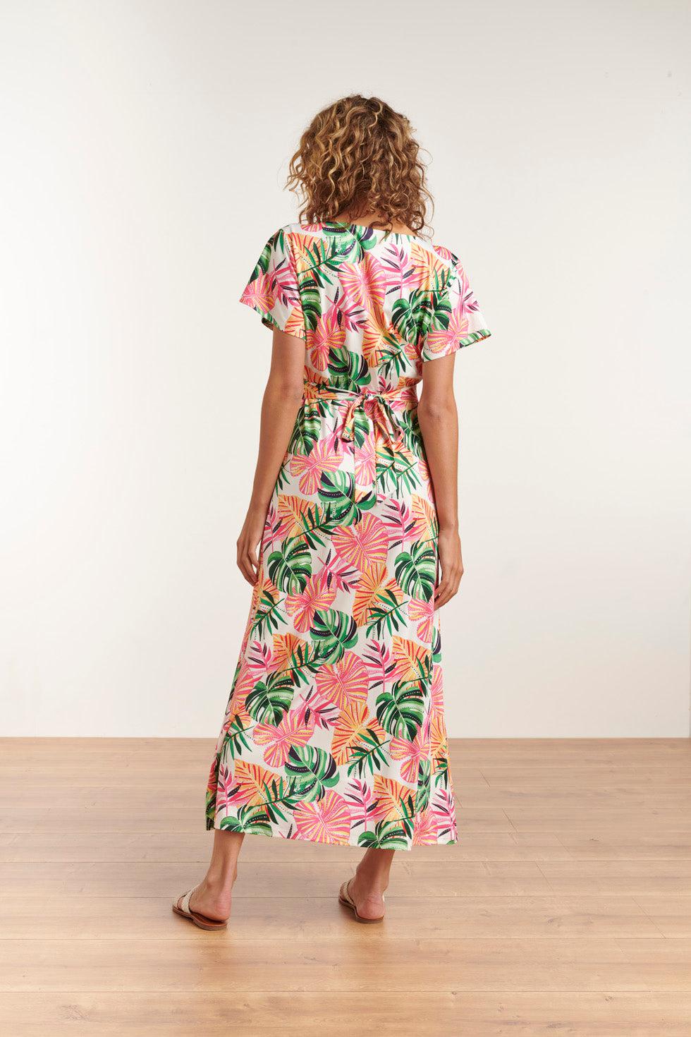 23108 Boho Korte Mouwen Zomer Maxi Jurk | White - Muticolour