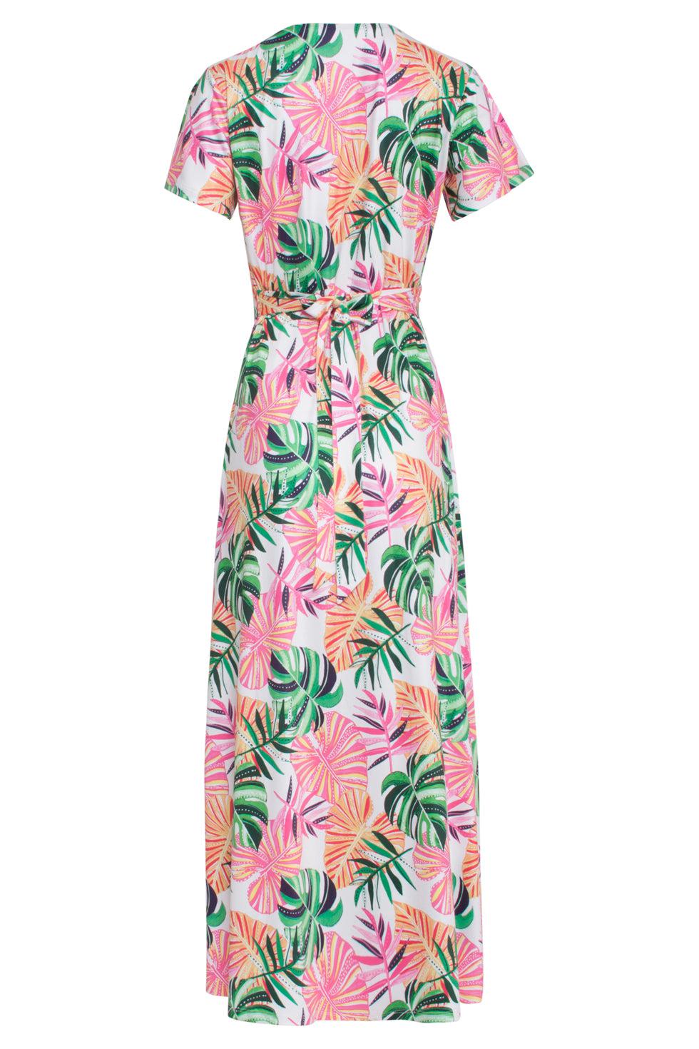 23108 Boho Korte Mouwen Zomer Maxi Jurk | White - Muticolour