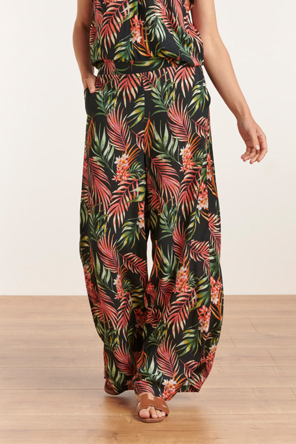23110 Women'S Summer Browse Print Loose Fit Pants | Blackwhite