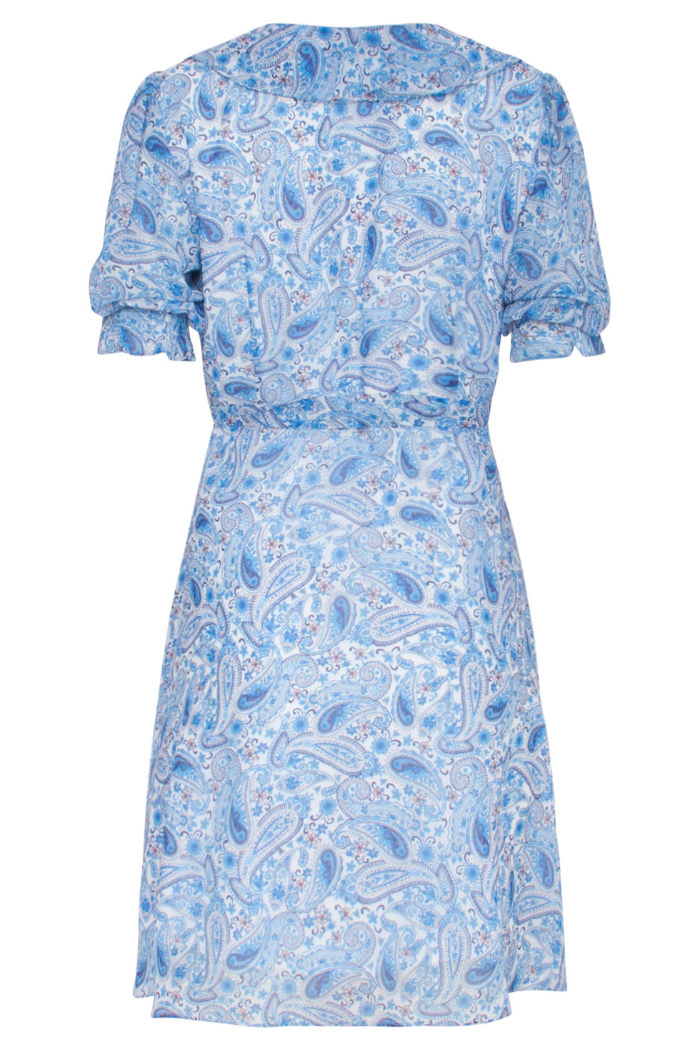 23113 Zomerse Chiffon Jurk Met Overslagruffelspaisley Print - Licht | White - Blue