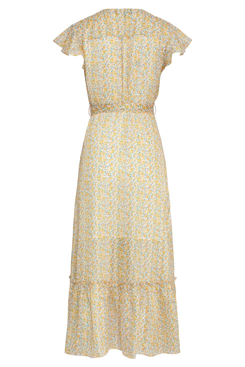 23138 Maxi Jurk Met Bloemenprintgetailleerde Pasvorm- | White - Yellow