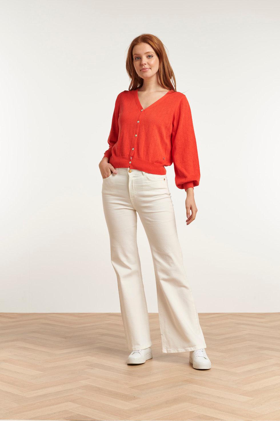 23153-250 Viscose Lange Mouw Cardigan Met Pofmouwen | Orange