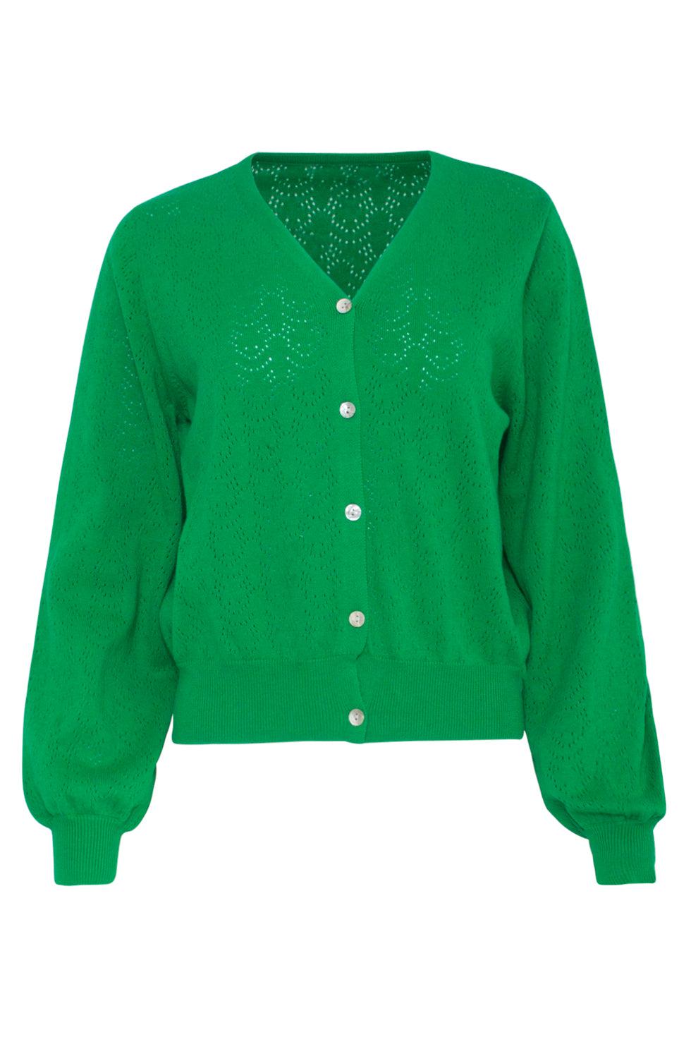 23153-530 Viscose Lange Mouw Cardigan Met Pofmouwen | Green
