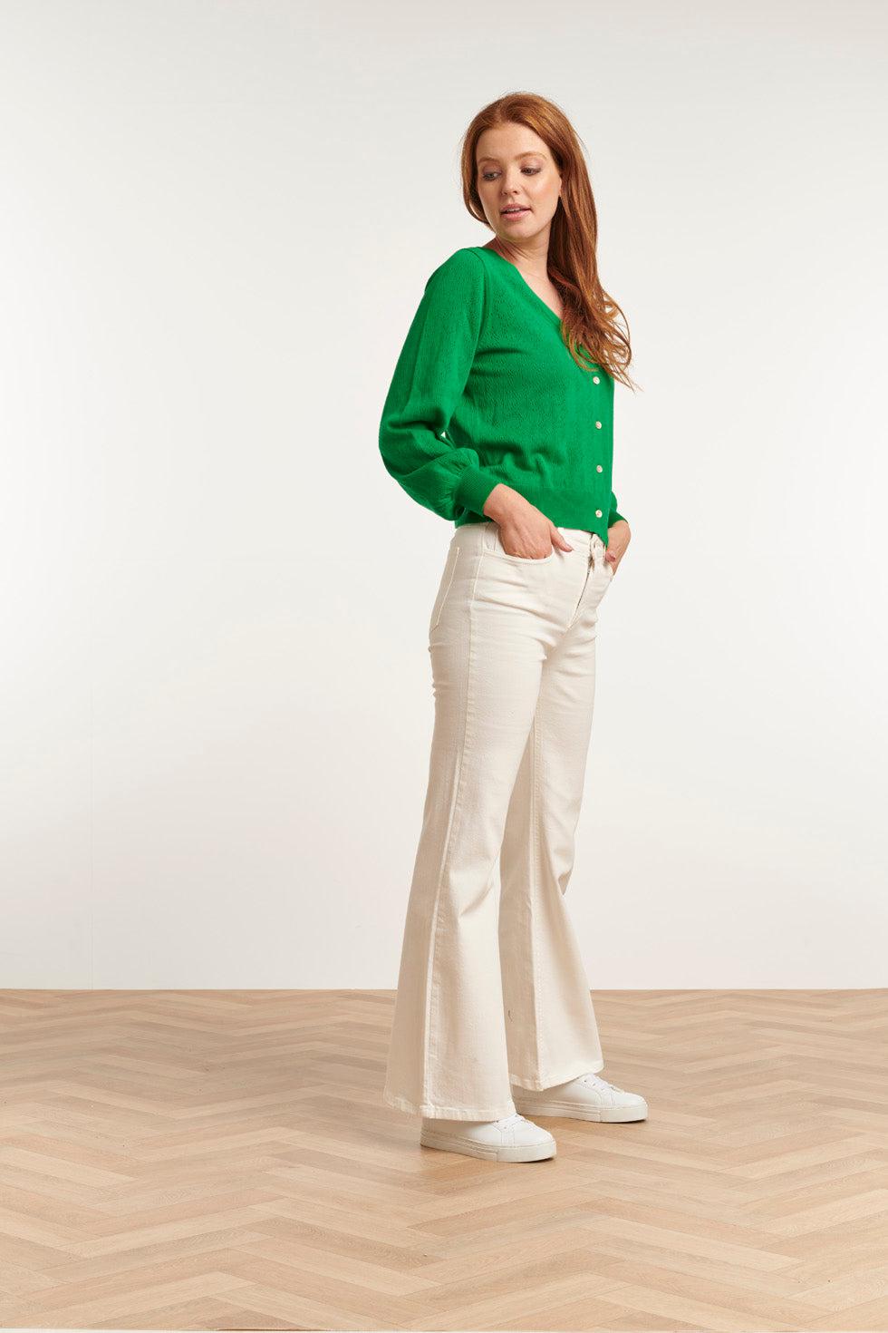 23153-530 Viscose Lange Mouw Cardigan Met Pofmouwen | Green