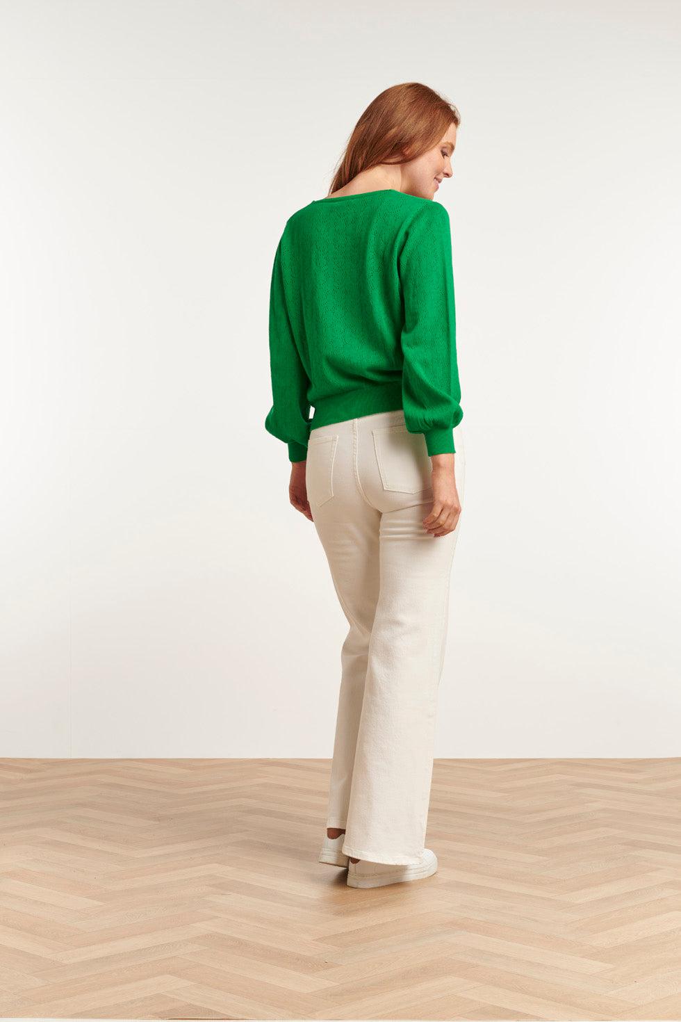 23153-530 Viscose Lange Mouw Cardigan Met Pofmouwen | Green